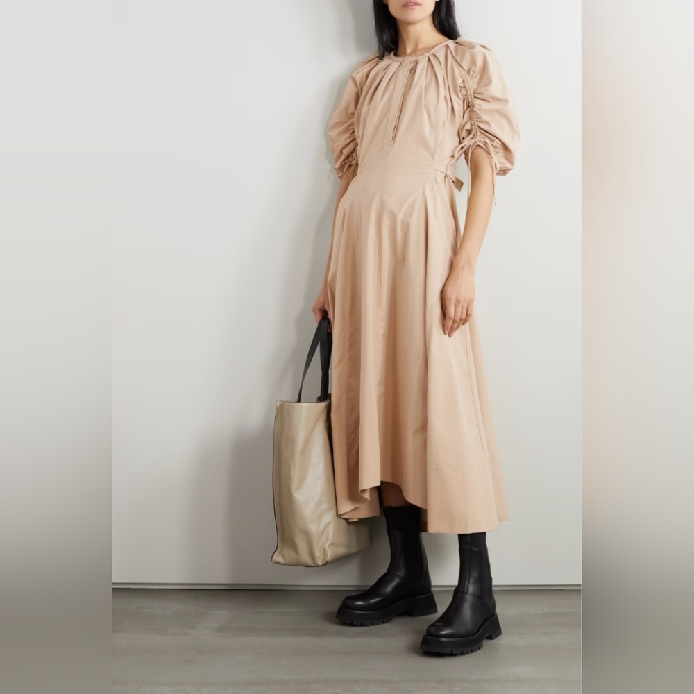 3.1 Phillip Lim Ruched Poplin Midi Dress in Khaki